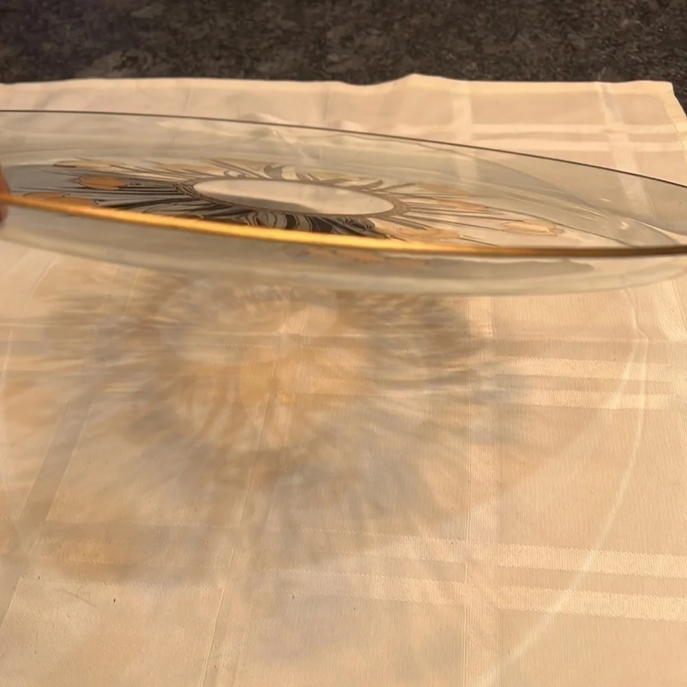 Culver Glass 22K Gold Black 14.5” Platter and Small 4” tall Coordinating Bowl